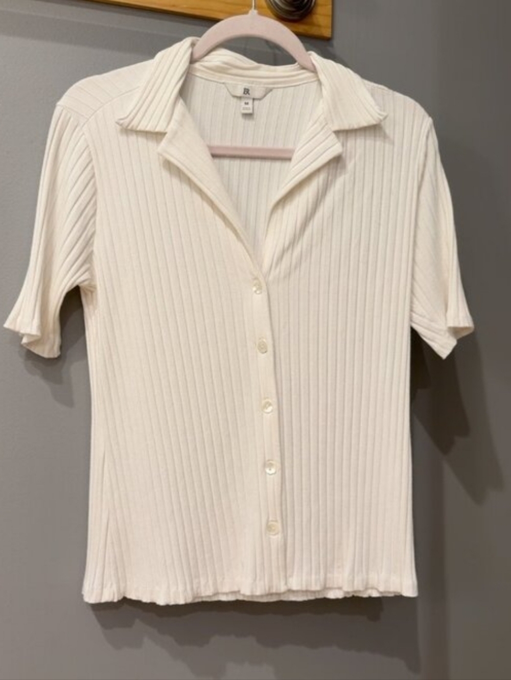 Women's Banana Republic Ribbed Short Sleeve Button Up Cardigan Knit Shirt Size M
